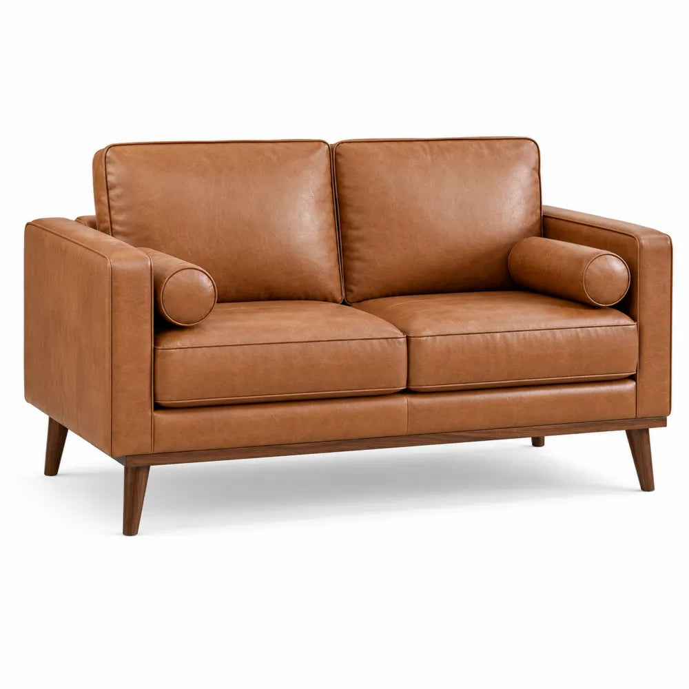 Sofa Dwuosobowa Brązowa Skórzana