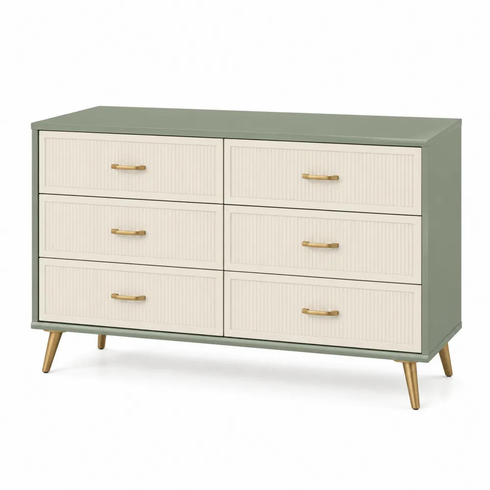 Komoda z sześcioma szufladami MDF i metal 120 cm Zielony/Kremowy