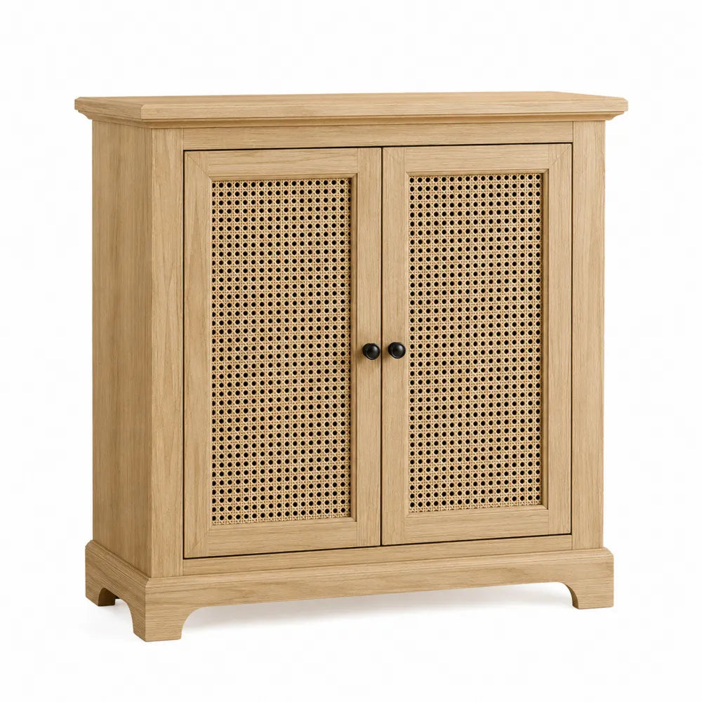 Komoda drewniana z rattanowymi drzwiami 80x40x90 cm