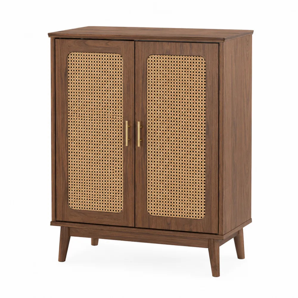 Komoda Drewniana z Rattanowymi Drzwiami 80x40x100 cm