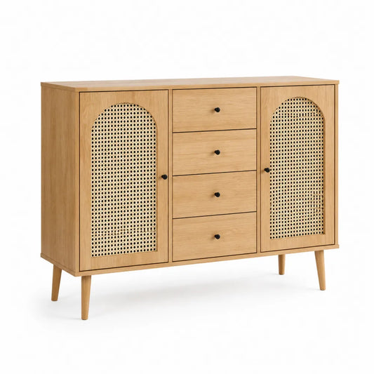 Kredens drewniany z rattanem 100x35x85 cm