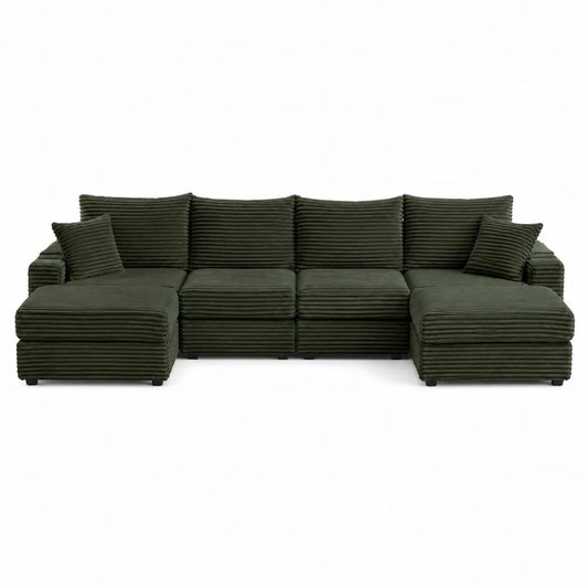 Modułowa sofa narożna, sztruks, 300 cm, Oliwkowy