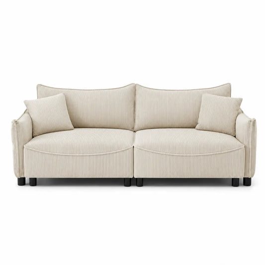 Sofa z sztruksu kremowa na drewnianych nogach 230 cm