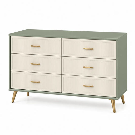 Komoda z sześcioma szufladami MDF i metal 120 cm Zielony/Kremowy