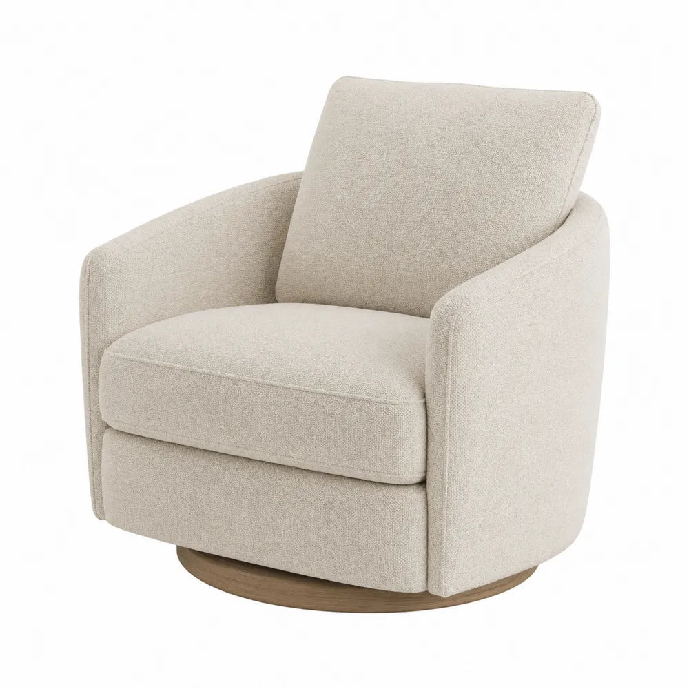 Fotel obrotowy z tkaniny boucle z drewnianą podstawą 80x75x85 cm