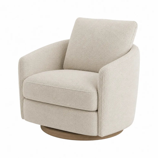 Fotel obrotowy z tkaniny boucle z drewnianą podstawą 80x75x85 cm