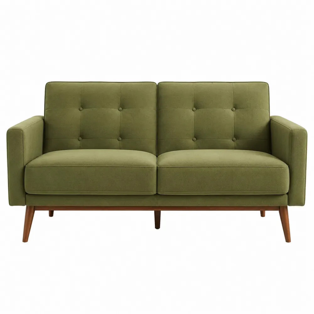Sofa dwuosobowa zielona poliester z drewnianymi nogami