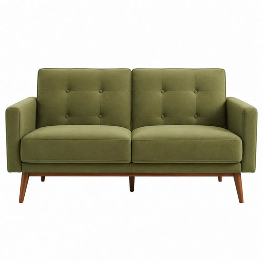 Sofa dwuosobowa zielona poliester z drewnianymi nogami