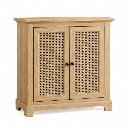 Komoda drewniana z rattanowymi drzwiami 80x40x90 cm
