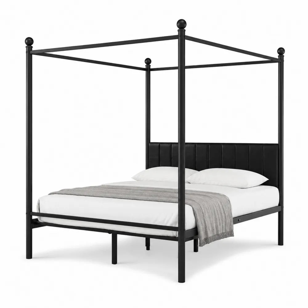 Metalowe łóżko z baldachimem czarne 200x140 cm