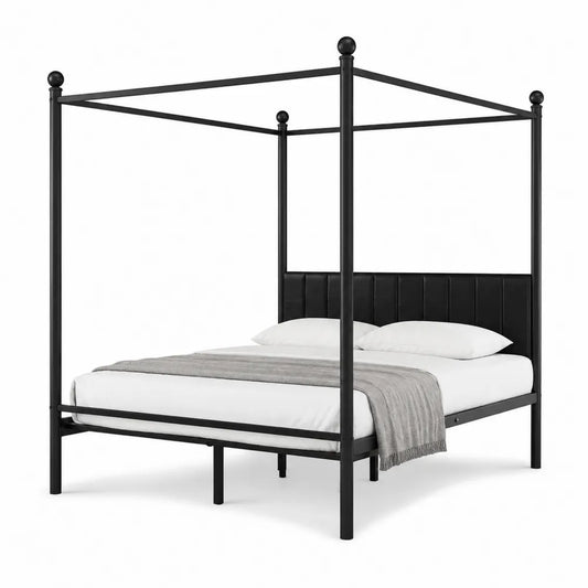 Metalowe łóżko z baldachimem czarne 200x140 cm