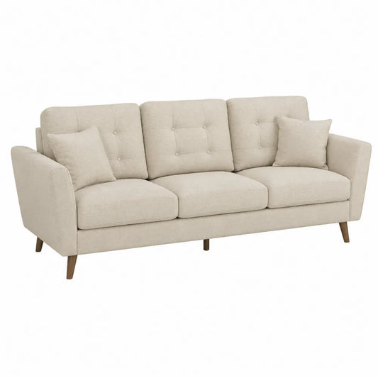 Sofa trzyosobowa z poduszkami, drewno i poliester, 210 cm, Beżowa