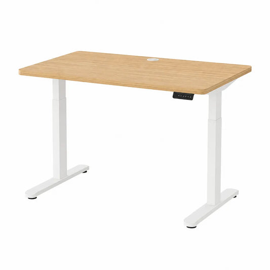 Biurko regulowane elektrycznie z bambusowym blatem i metalową ramą 120x60 cm