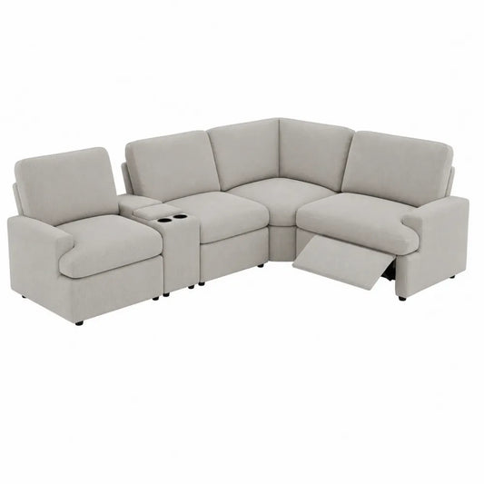 Narożna sofa z tkaniny z mechanizmem uchylnym i uchwytami na kubki