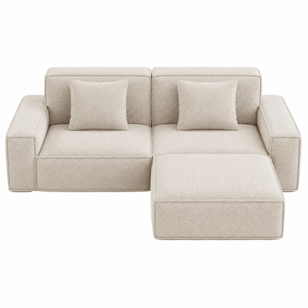 Sofa narożna beżowa poliester z poduszkami